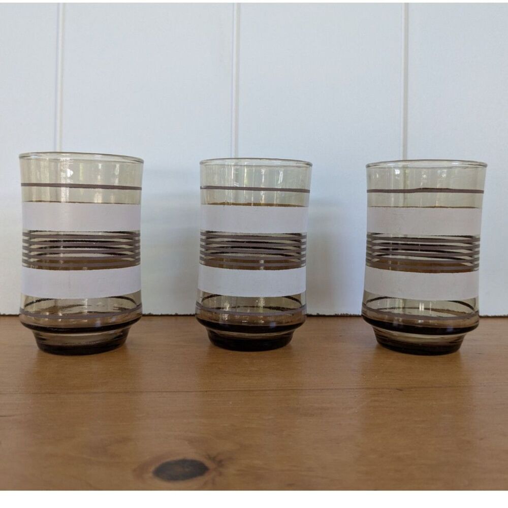 3 vintage Libbey lowball juice glasses - Brown stripe - retro - 3.5"